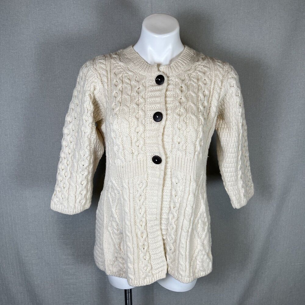 Cream Cable Knit Button-Front Cardigan Sweater